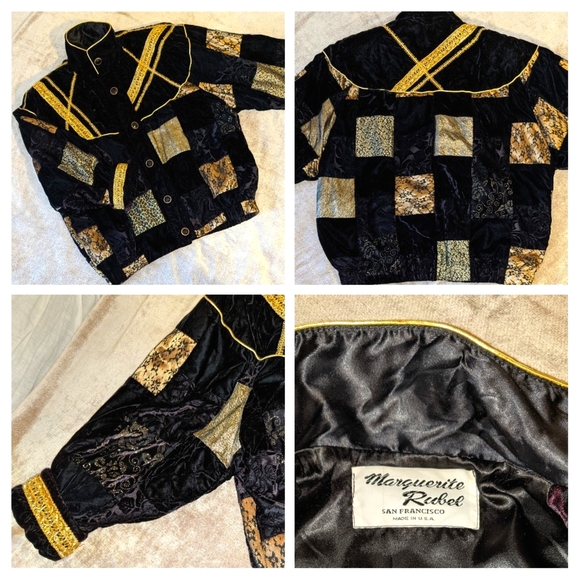 RARE 80s Marguerite Rubel Quilted Jacket with gold-tone lace ribbon trim - Picture 1 of 15
